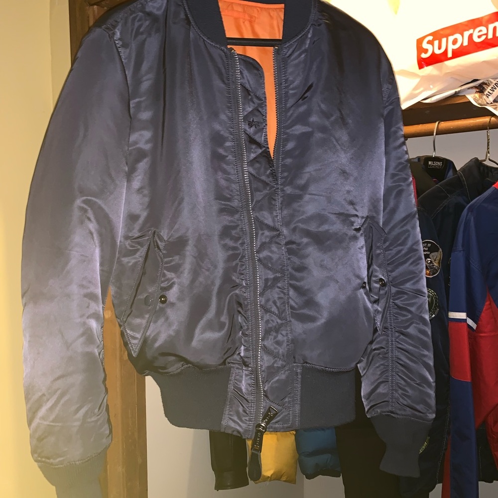 Gray alpha industries bomber jacket ORANGE INSIDE
